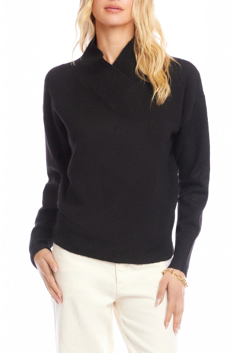 Crossover Collar Sweater, Main, color, BLACK
