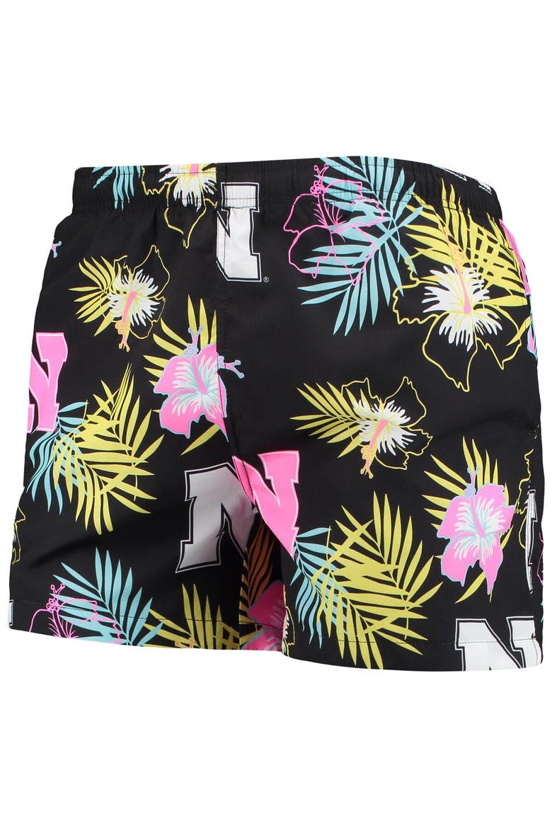 Men's FOCO Black Nebraska Huskers Neon Floral Swim Trunks, Alternate, color, Black