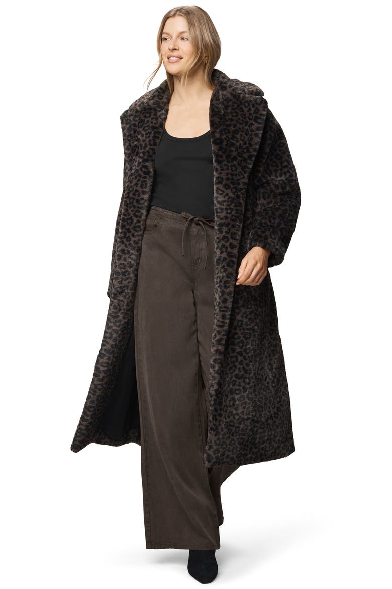 Lucia Tie Waist Long Faux Fur Coat, Alternate, color, BROWN LEOPARD PRINT