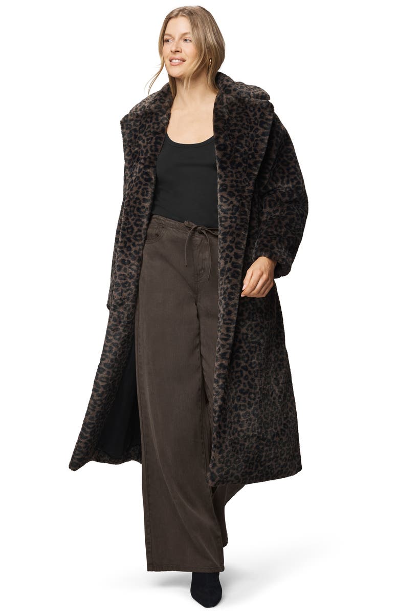 Splendid Lucia Tie Waist Long Faux Fur Coat, Alternate, color, Brown Leopard Print