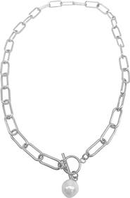 Adornia 8mm Imitation Pearl Charm Toggle Necklace