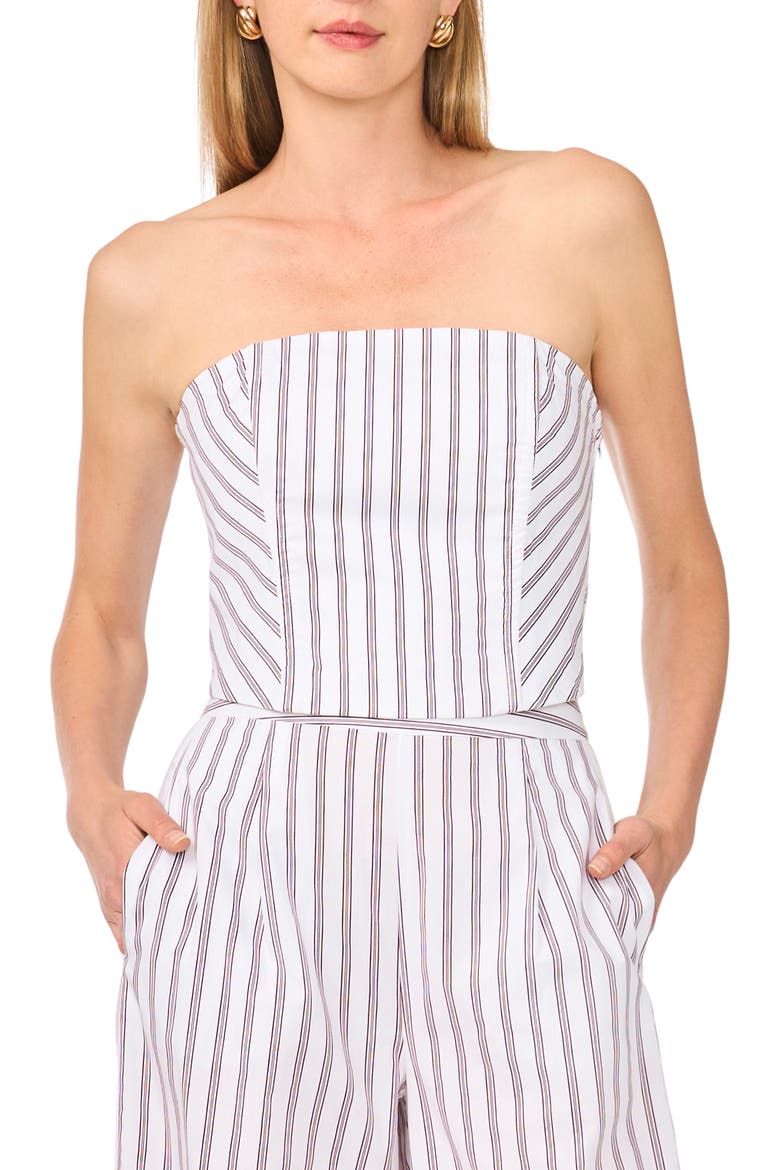 Pinstriped Strapless Cotton Top, Main, color, CRISP MERLOT