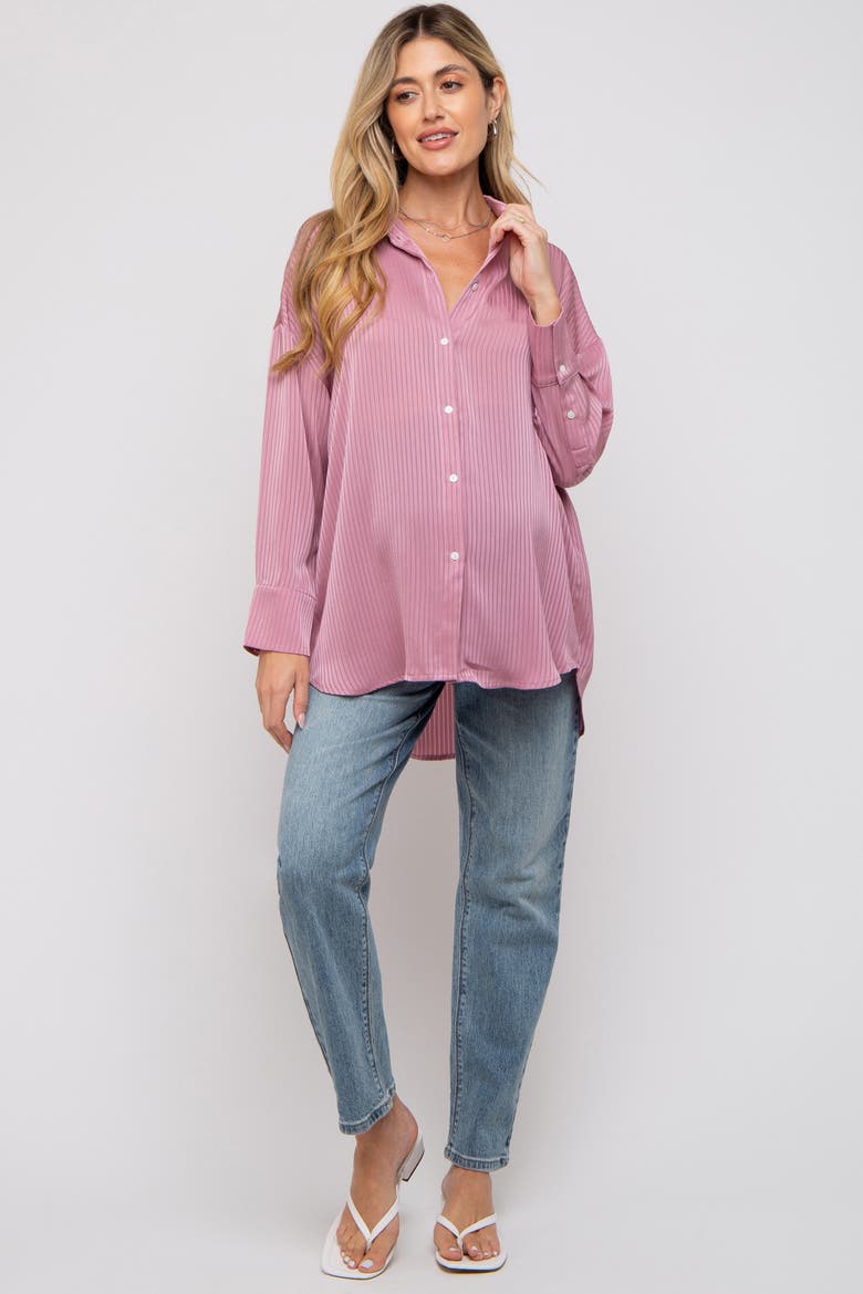 Striped Button Up Top, Alternate, color, Mauve