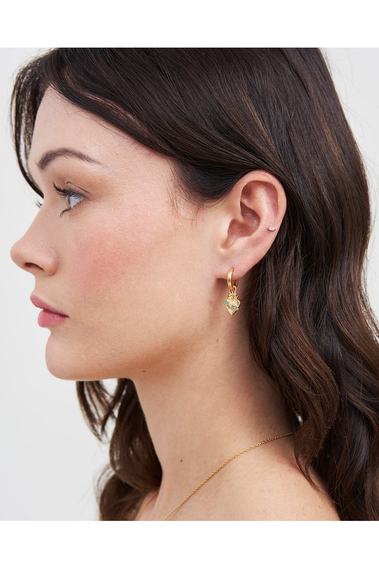 Sacred Heart Huggie Earrings, Alternate, color, Gold