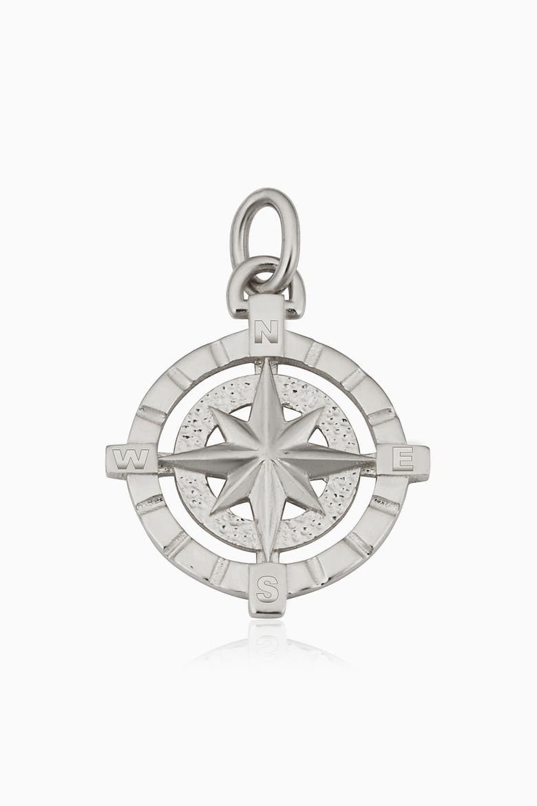 14K Gold Compass Rose Pendant Charm, Main, color, White Gold