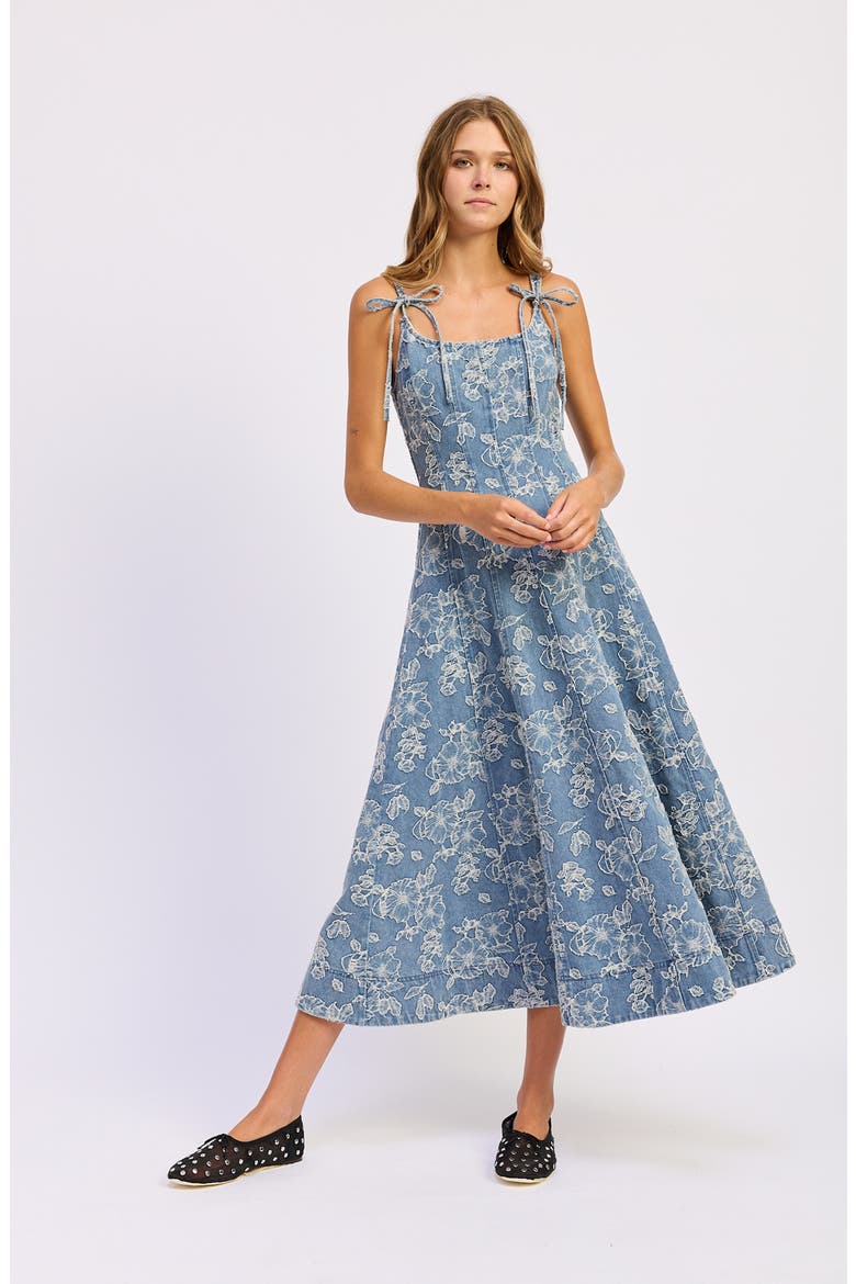 Opal Embroidered Floral Denim Midi Dress, Alternate, color, MEDIUM WASH DENIM