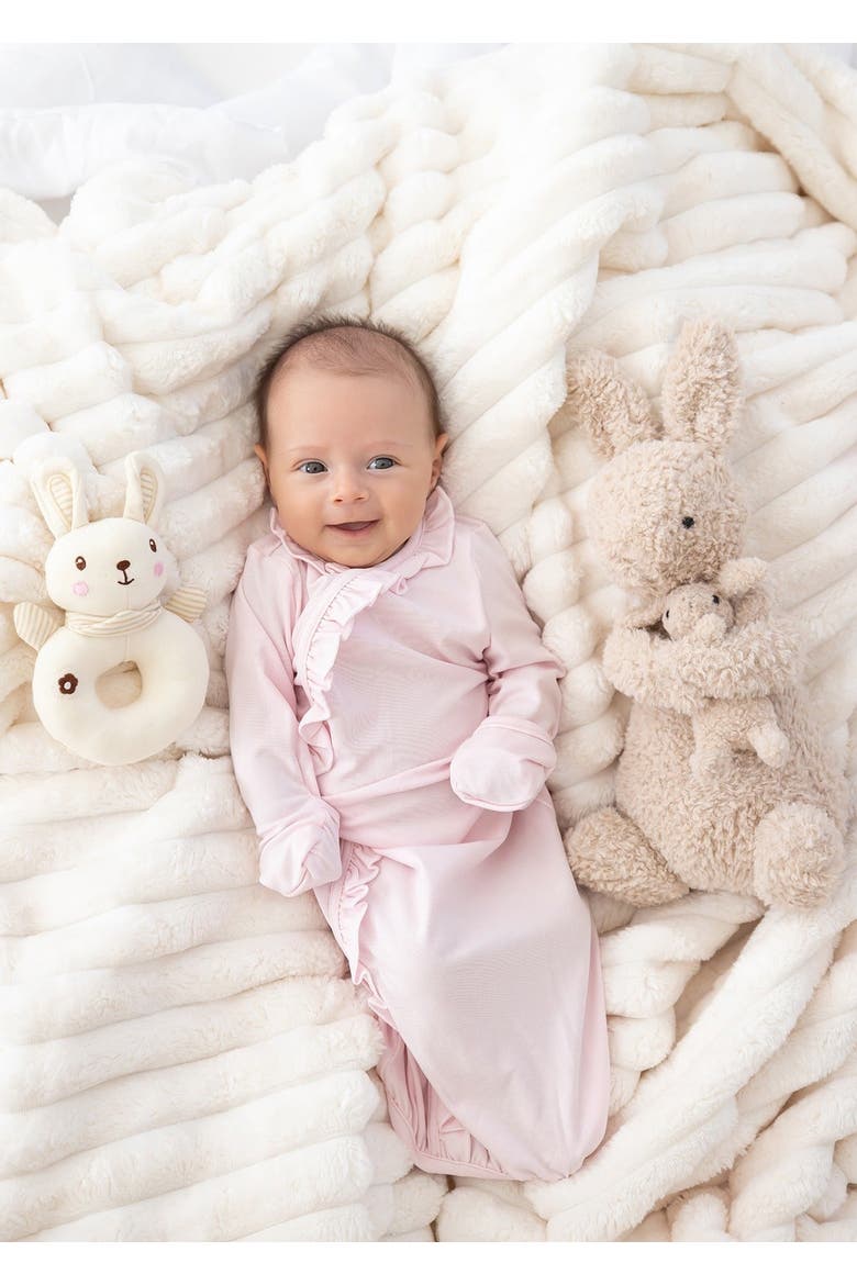 Amelia Rose Solid Newborn Gown with Matching Hat, Alternate, color, Pink