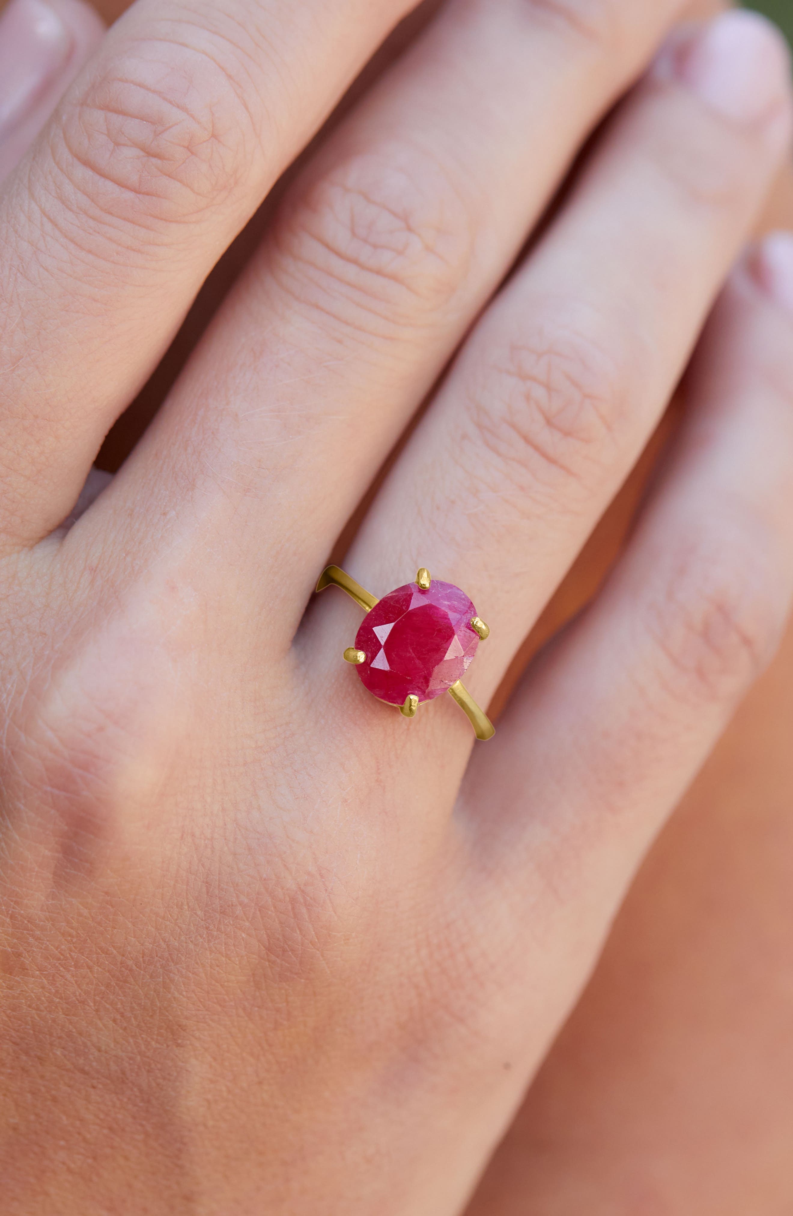 SAVVY CIE JEWELS 18K Yellow Gold Plated Silver Oval Ruby Ring ...