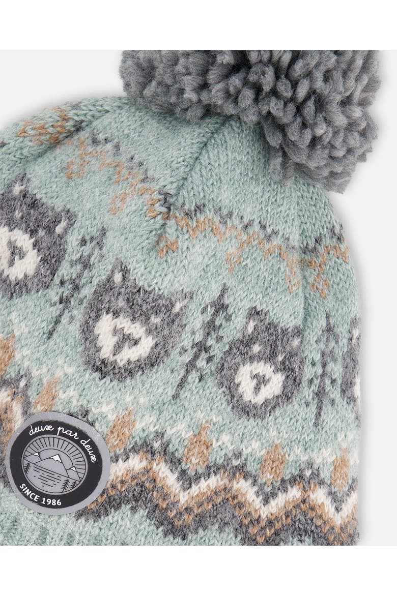 Boy Lined Peruvian Knit Pompom Hat, Alternate, color, Gray and Sage