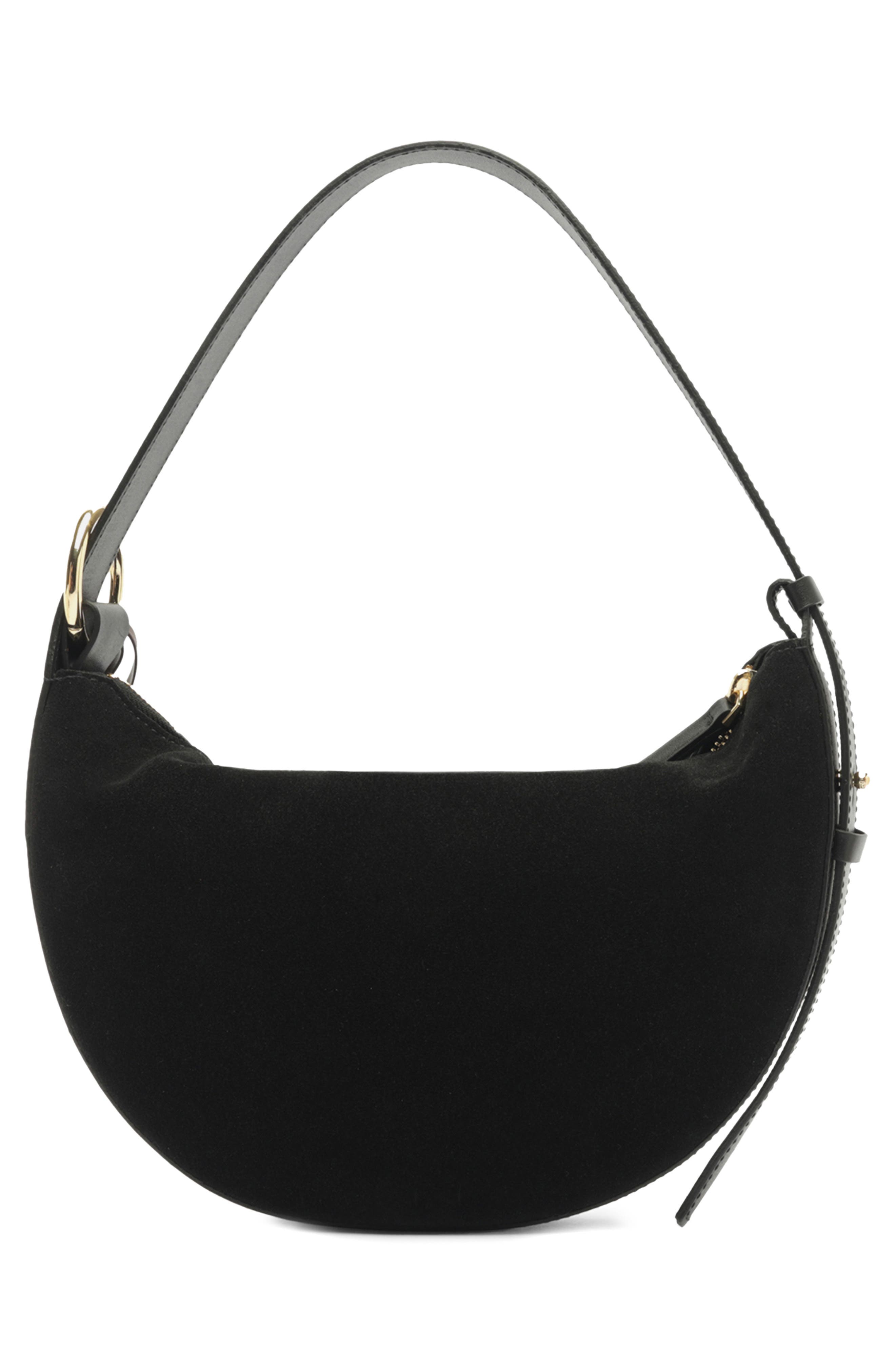 Arezzo Medium Simone Suede Shoulder Bag, Alternate, color, Preto/ Preto/ New Cocoa