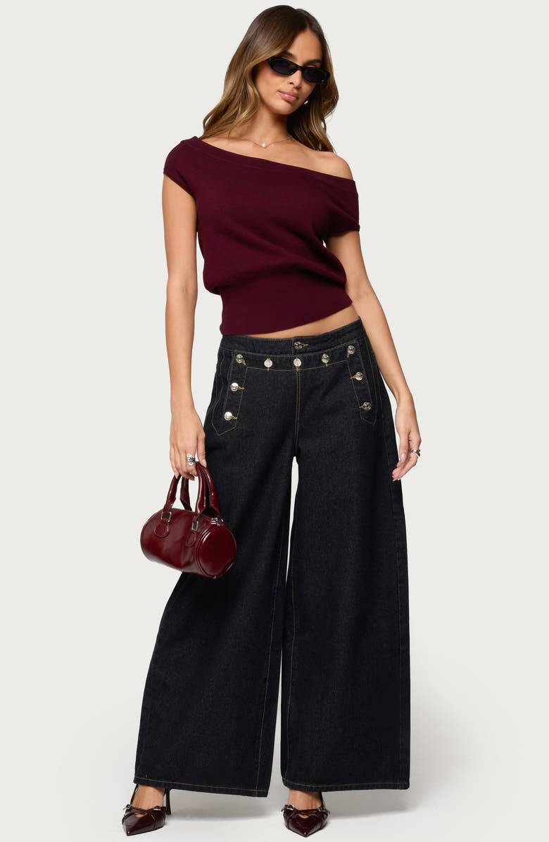 EDIKTED Michaela One-Shoulder Knit Top, Alternate, color, Wine