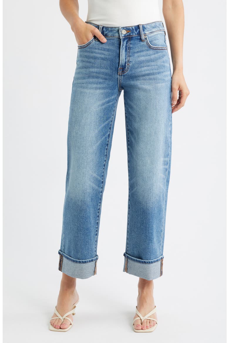Cuffed Mid Rise Straight Leg Jeans, Main, color, MEDIUM WASH