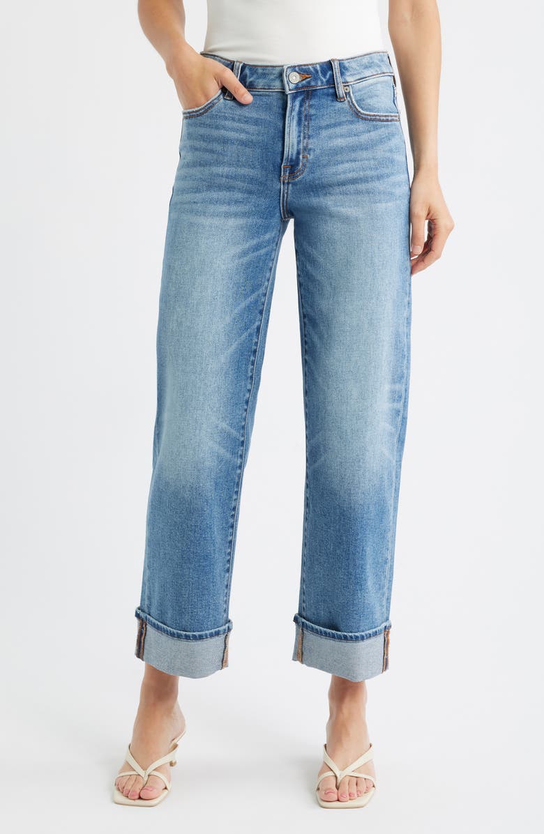 HIDDEN JEANS Cuffed Mid Rise Straight Leg Jeans, Main, color, Medium Wash
