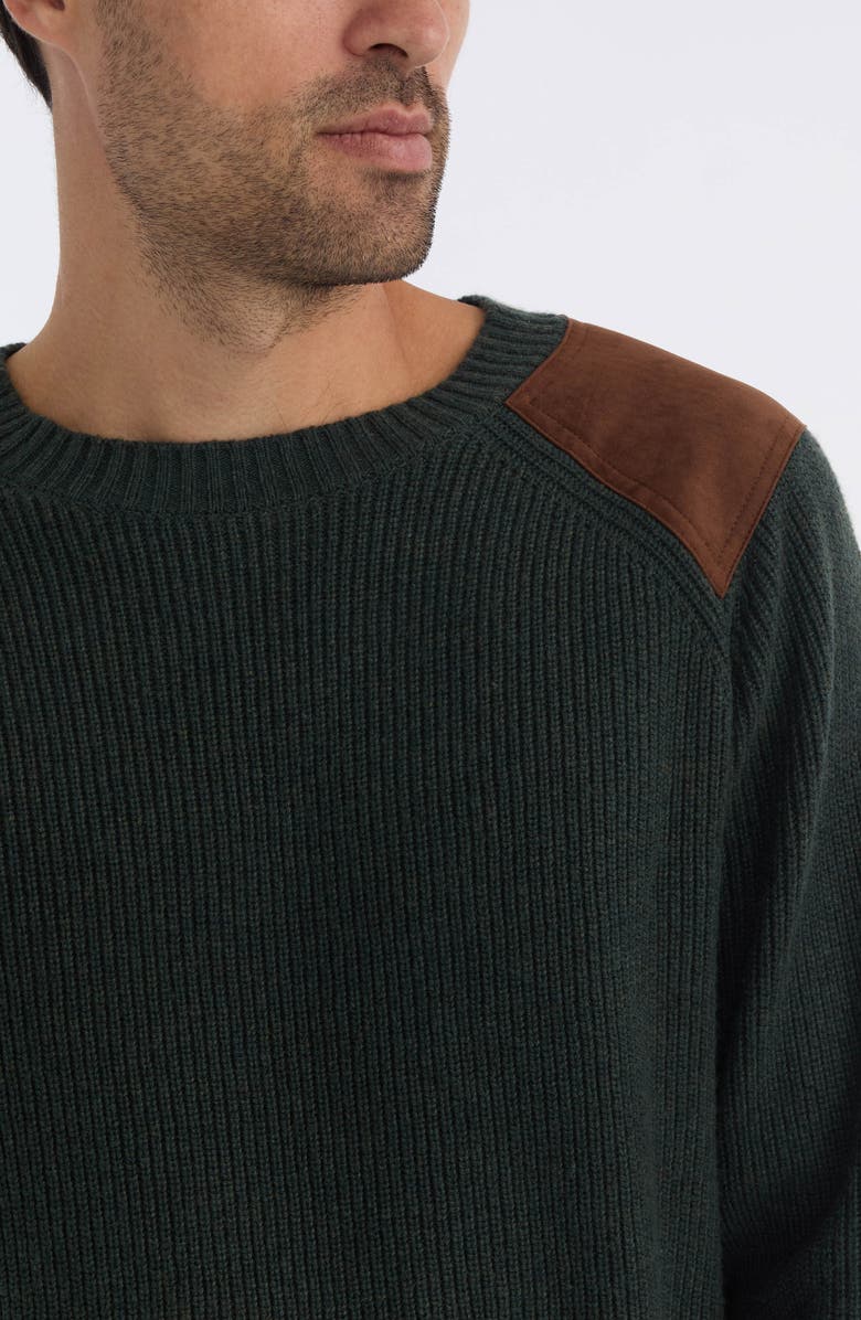 Hunter Crewneck Faux Suede Patch Ribbed Sweater, Alternate, color, Hunter Green