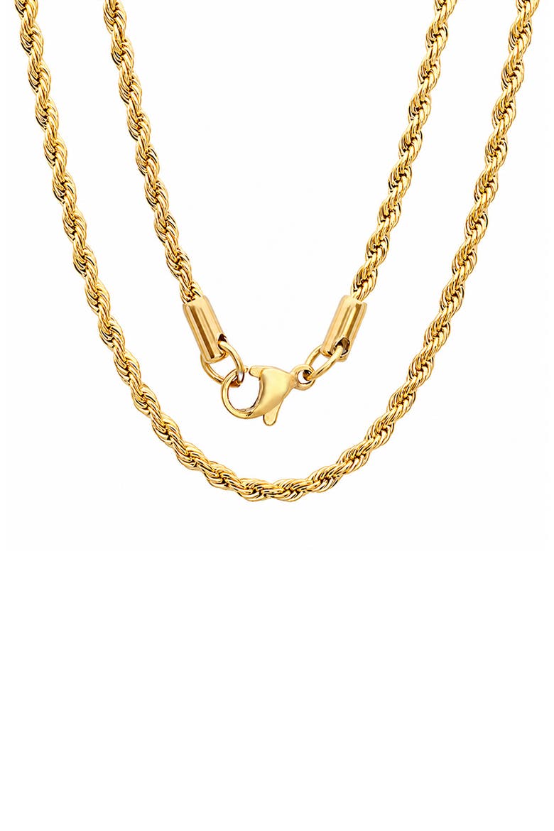 Men's Two Tone Stainless Steel Rope Chain Necklace, Main, color, GOLD