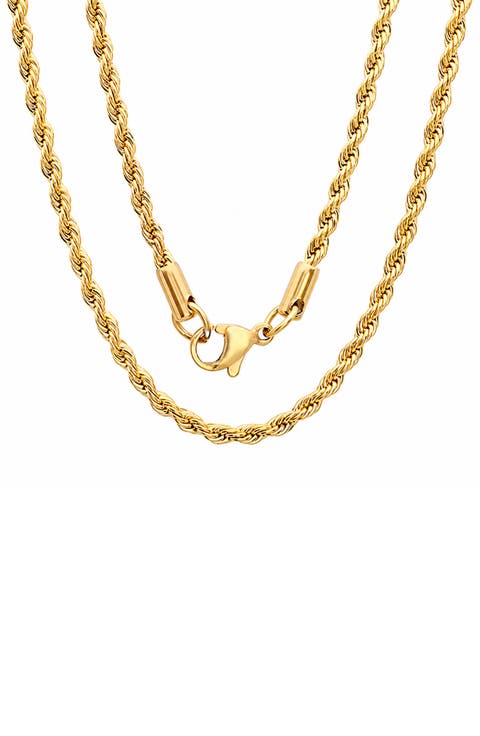 Men's Two Tone Stainless Steel Rope Chain Necklace