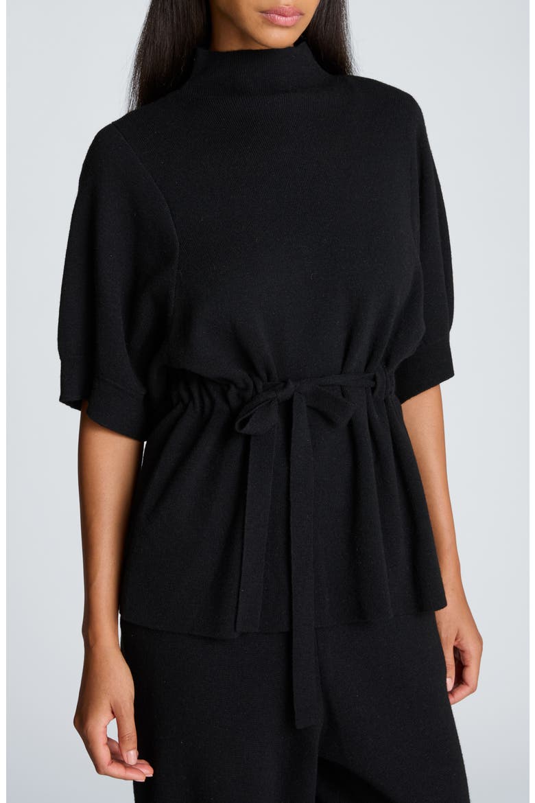 Belted Mock Neck Short Sleeve Sweater, Main, color, BLACK