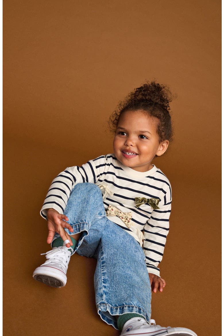 Kids' Stripe Bow Appliqué Cotton Top, Alternate, color, NEUTRAL