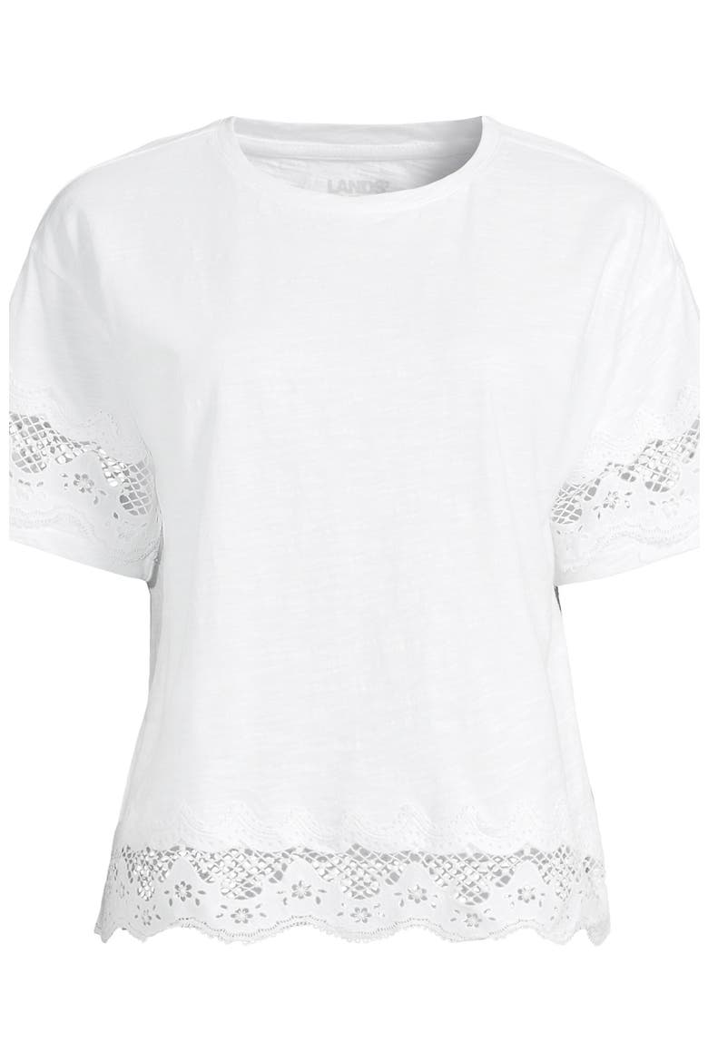 Short Sleeve Slub Jersey Cutwork T-Shirt, Alternate, color, White