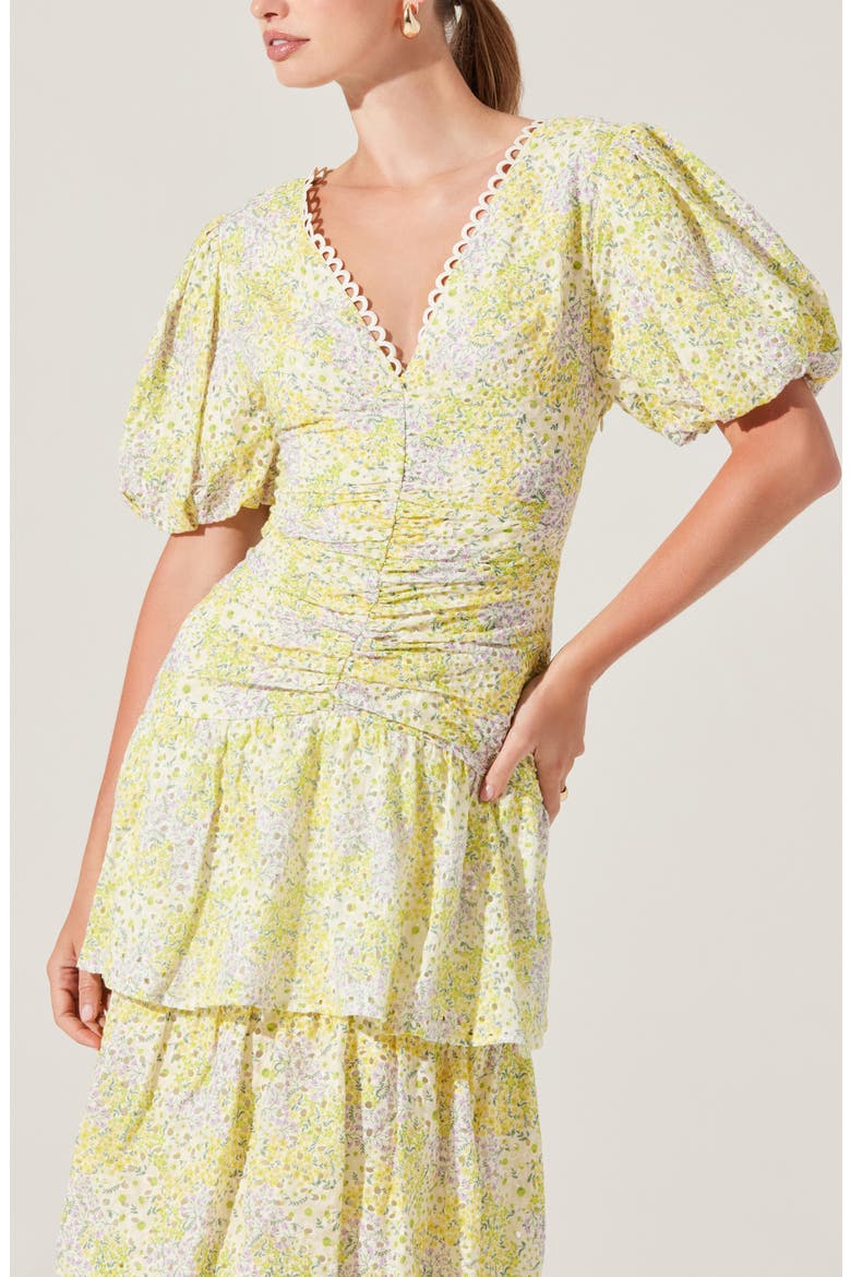 Corinna Floral Tiered Cotton Dress, Alternate, color, LEMON DITSY FLORAL