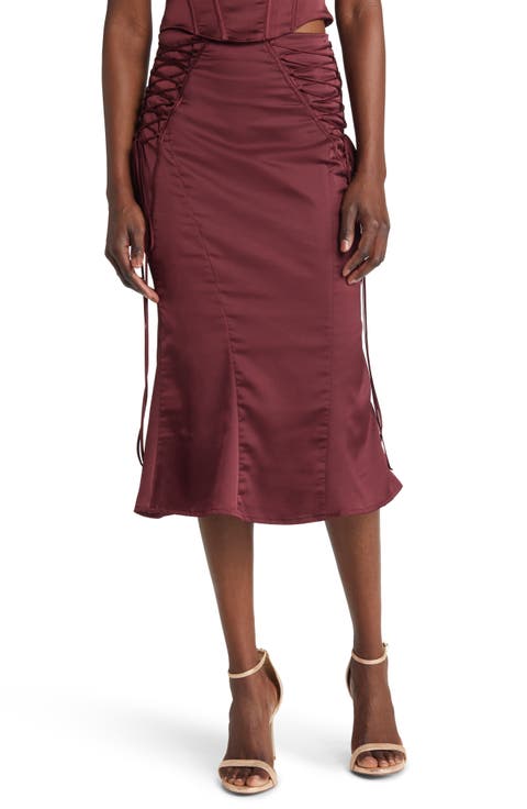Sidonie Lace-Up Satin Trumpet Midi Skirt