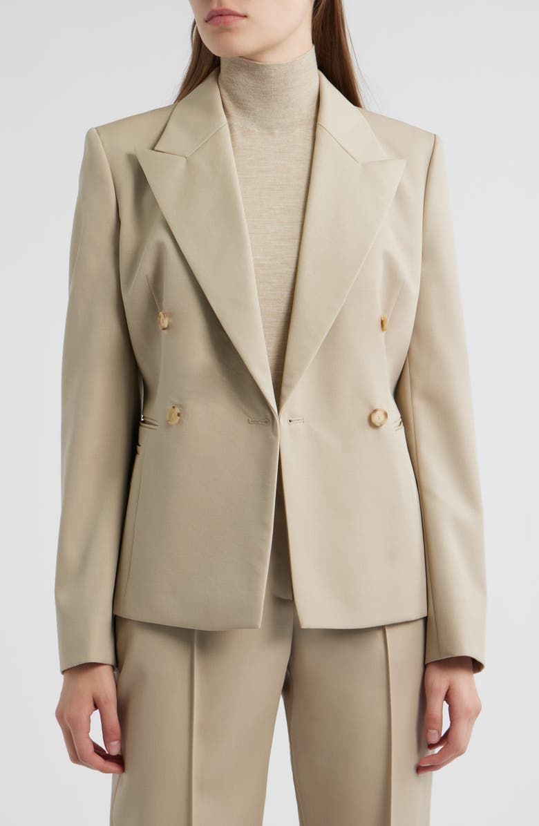 BOSS Jiamia Double Breasted Virgin Wool Blazer, Alternate, color, Pumice