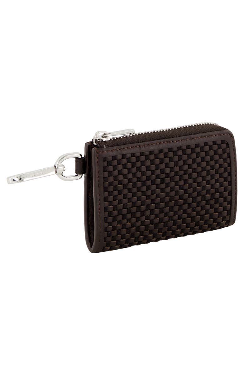 Vince Woven Zip Card Case, Alternate, color, Cacao/ Black