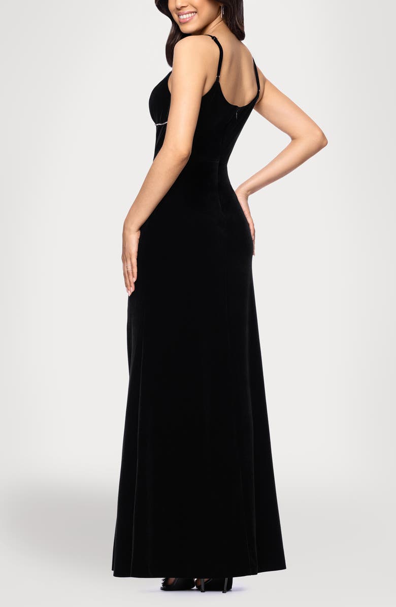 Blondie Nites Bow Velvet Gown, Alternate, color, Black