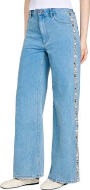 SANDRO Faded straight-leg rhinestone jeans