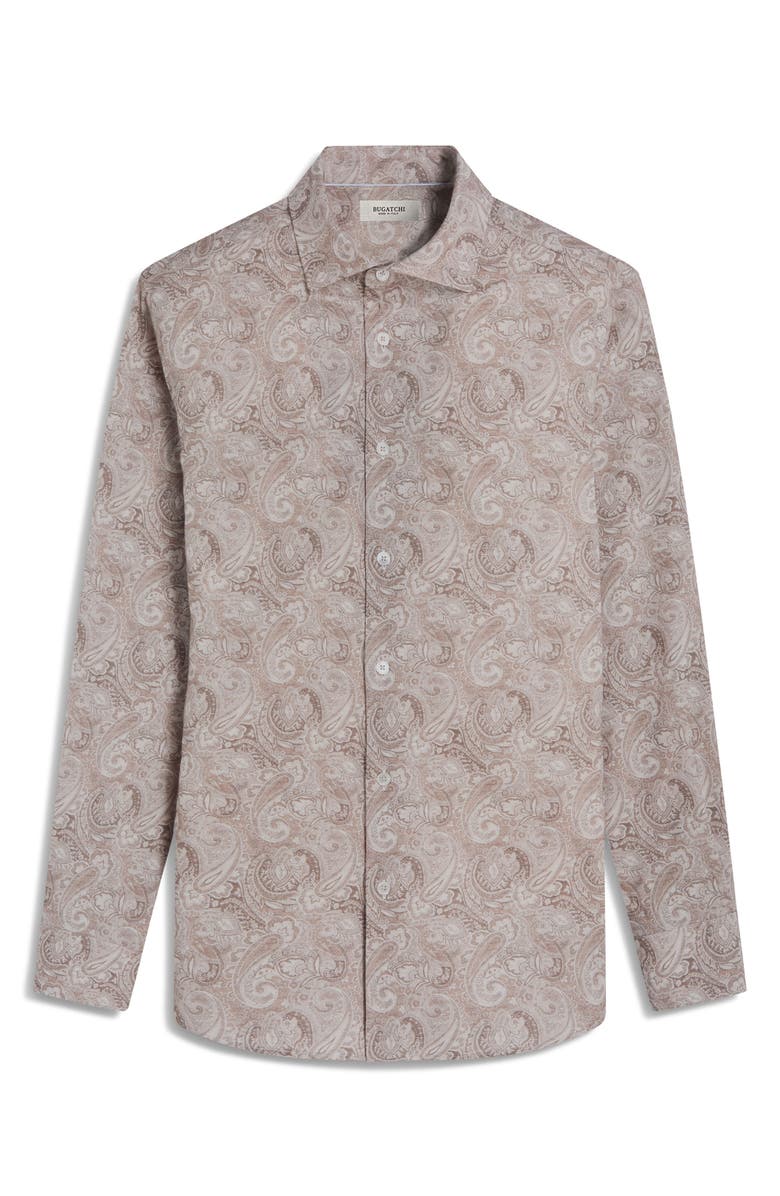 Bugatchi Axel Trim Fit Paisley Cotton Button-Up Shirt, Alternate, color, Limestone