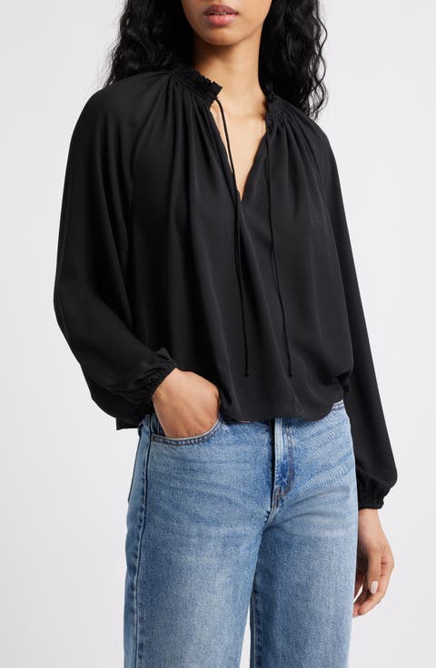 Long-Sleeve Tie-Neck Top
