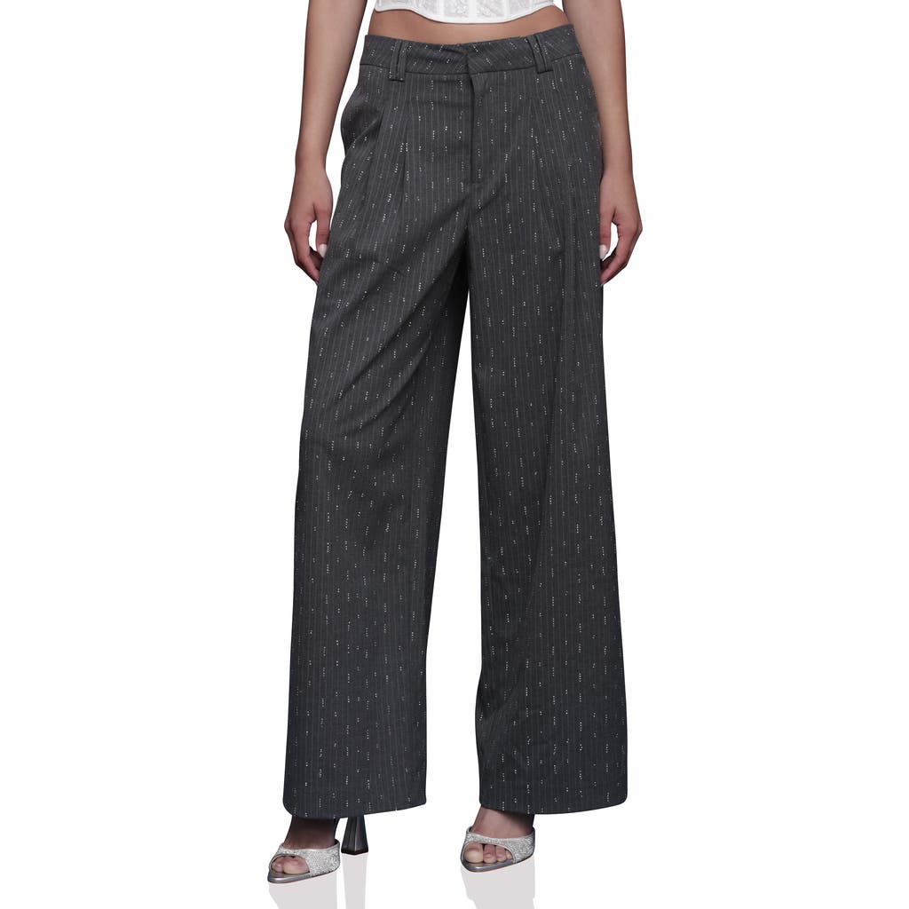Avec Les Filles Pinstripe Pleated Wide Leg Pants In Gray