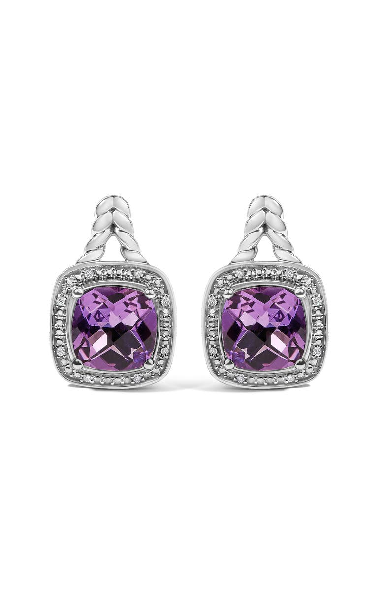 Haus of Brilliance Sterling Silver Cushion Cut Amethyst and Diamond Accent Halo Drop Earrings, Main, color, Silver