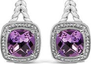 Haus of Brilliance Sterling Silver Cushion Cut Amethyst and Diamond Accent Halo Drop Earrings