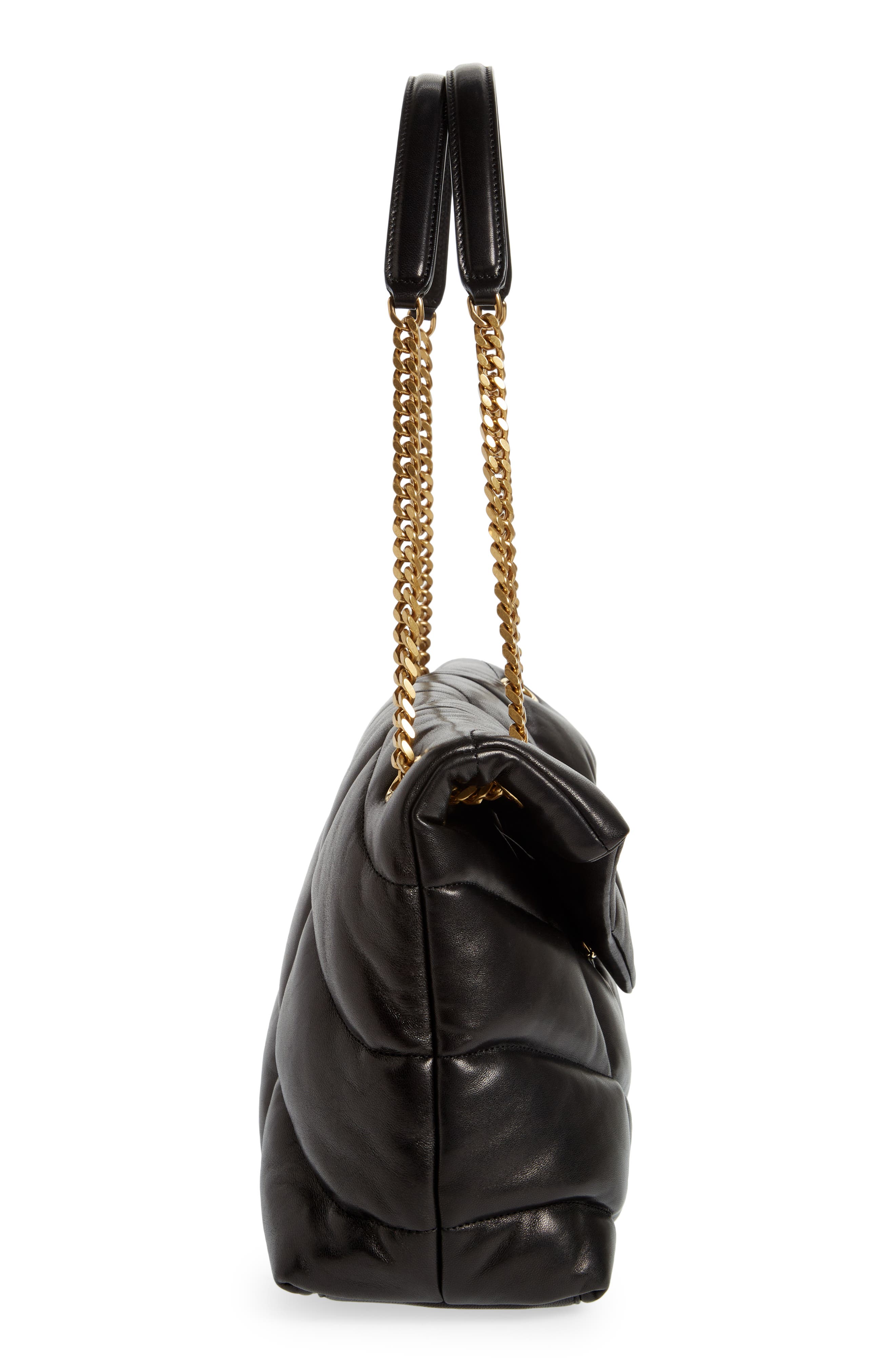 Saint Laurent Medium Loulou Puffer Quilted Leather Crossbody Bag, Alternate, color, Nero