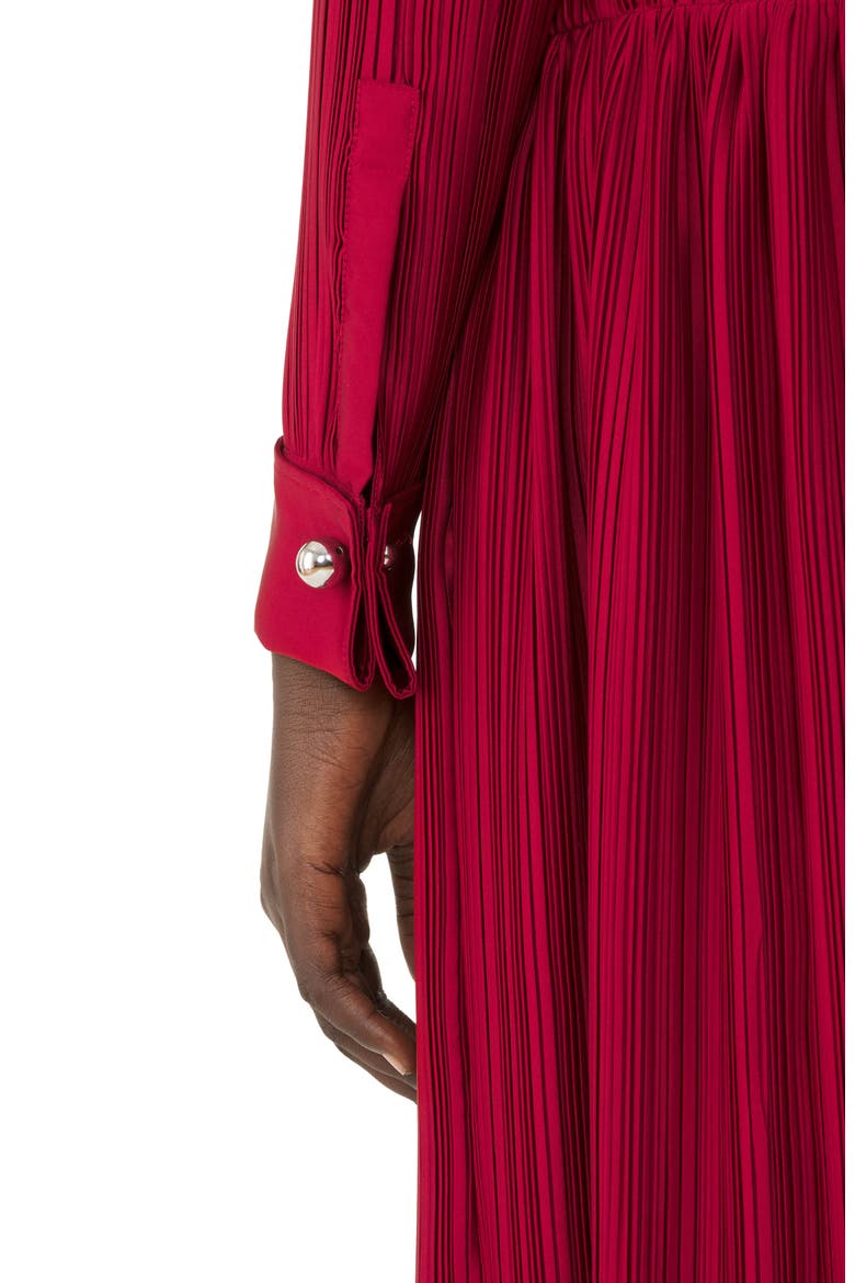 Long Pleated Charmeuse Dress, Alternate, color, Ruby