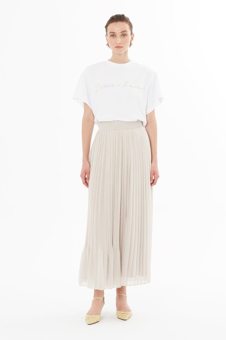 High-Waist Flowing Chiffon Pleated Midi Skirt, Main, color, Grey