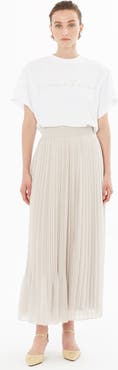 Gizia High-Waist Flowing Chiffon Pleated Midi Skirt