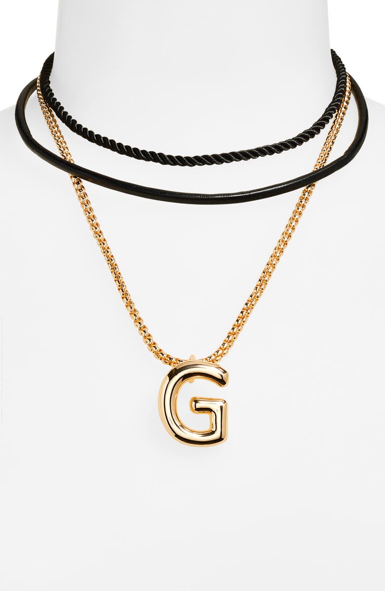 Open Edit Set of 3 Interchangeable Initial Pendant Necklaces, Alternate, color, G- Black- Gold