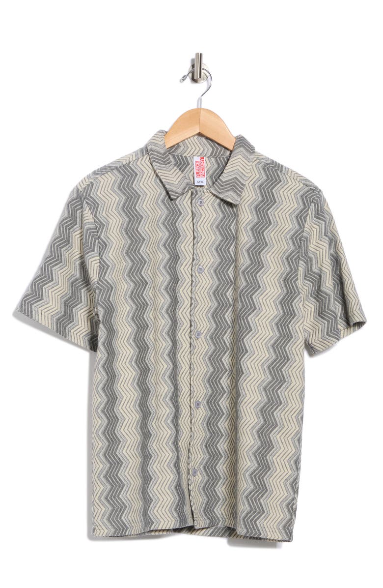FLEECE FACTORY Zigzag Short Sleeve Button-Up Shirt, Alternate, color, Grey Multi