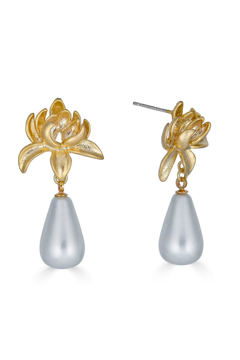 Lily Shell Pearl Earrings, Main, color, Gold