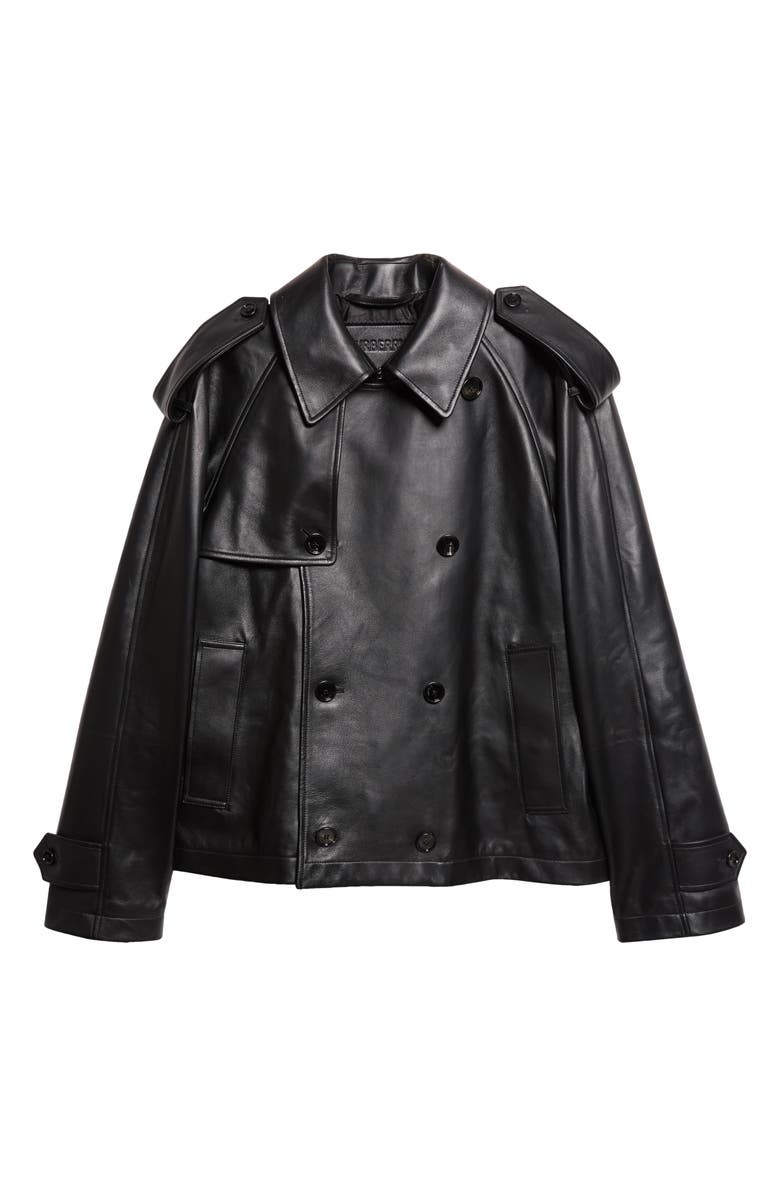 Burberry Leadenham Leather Crop Trench Coat, Main, color, Black