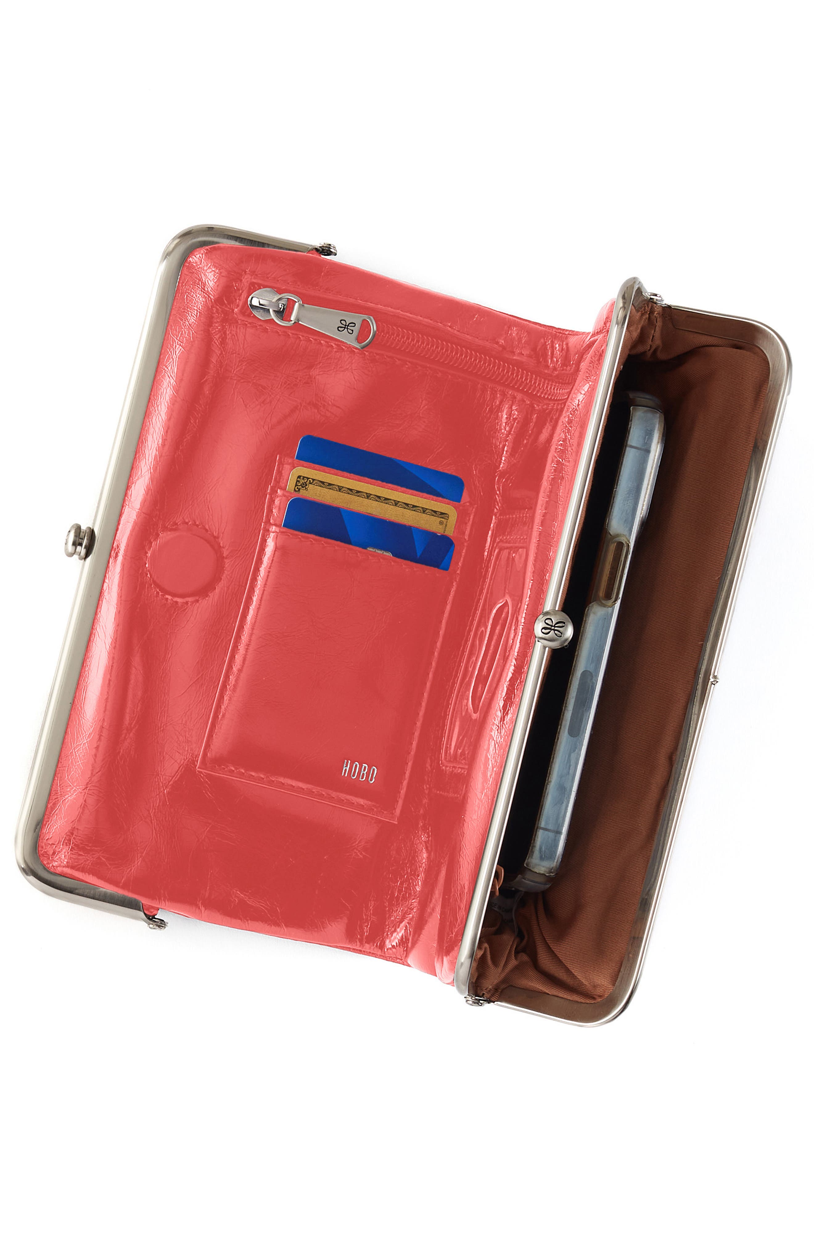 HOBO Lauren Leather Double Frame Clutch, Alternate, color, Pink Mirage