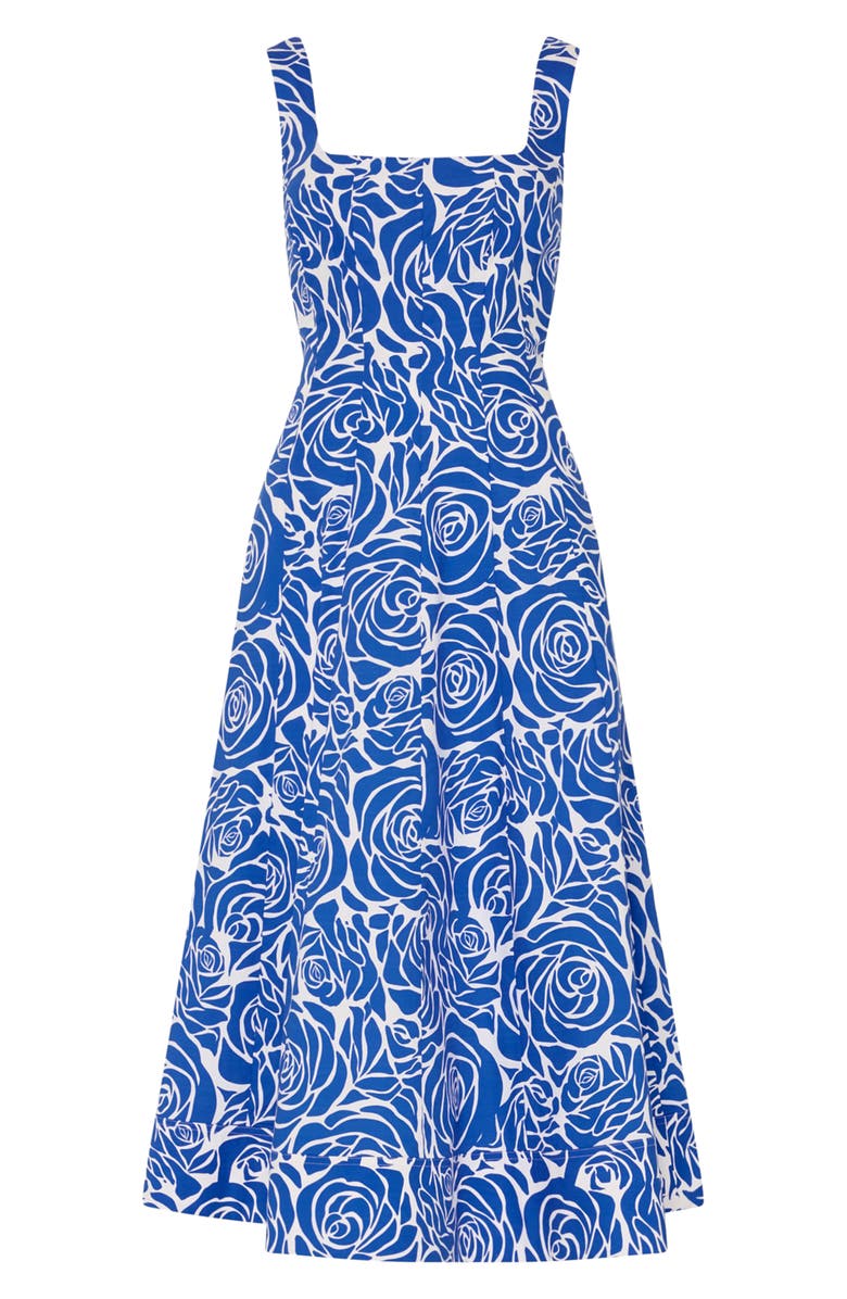 Milly Nia Blue Rose Stretch Cotton Poplin Midi Dress, Alternate, color,