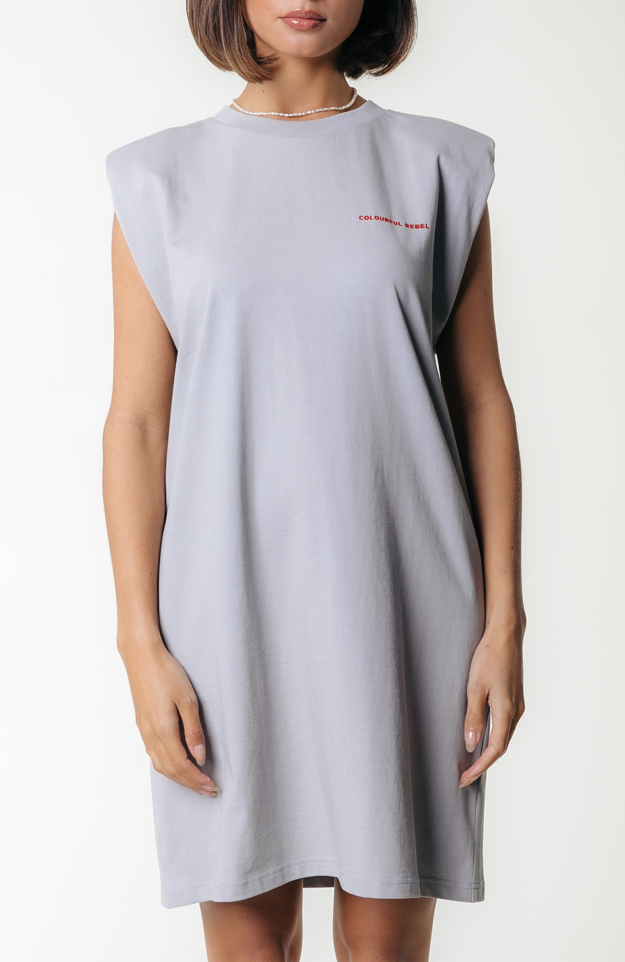 Colourful Rebel CLRFL Summer Padded Dress SL in Light Grey 