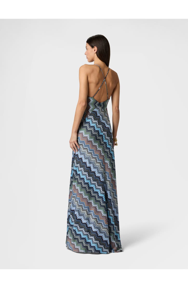 Missoni Long Dress With Crossed Straps In Chevron Viscose, Alternate, color, Green& Brown