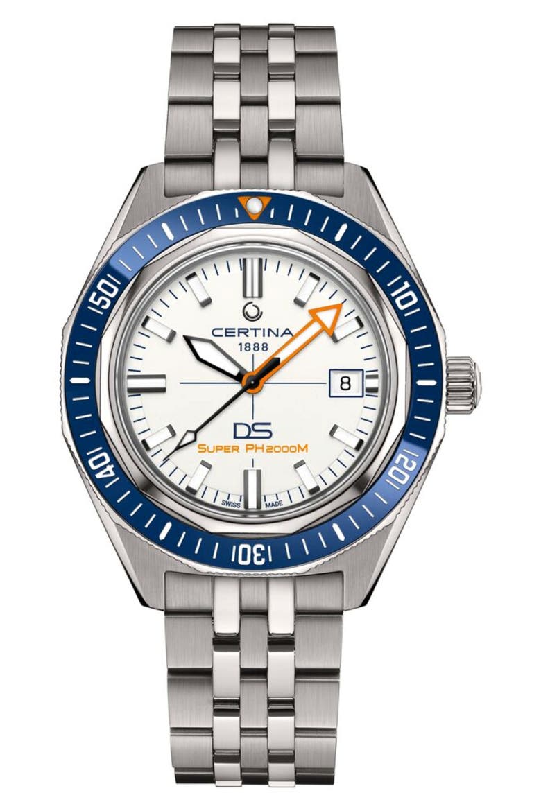 DS Super PH2000M Automatic Bracelet Watch, 43mm, Main, color, TITANIUM / WHITE DIAL
