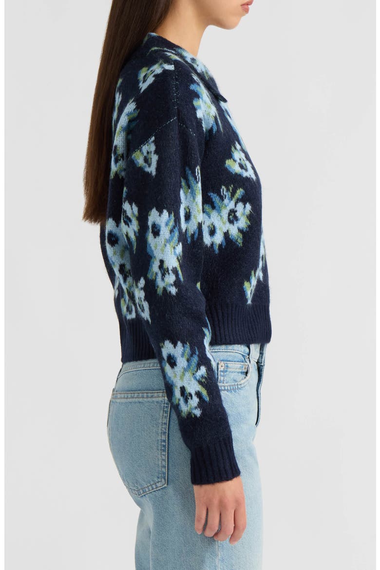 Floral Jacquard Collared Sweater, Alternate, color, NAVY/ BLUE FLORAL