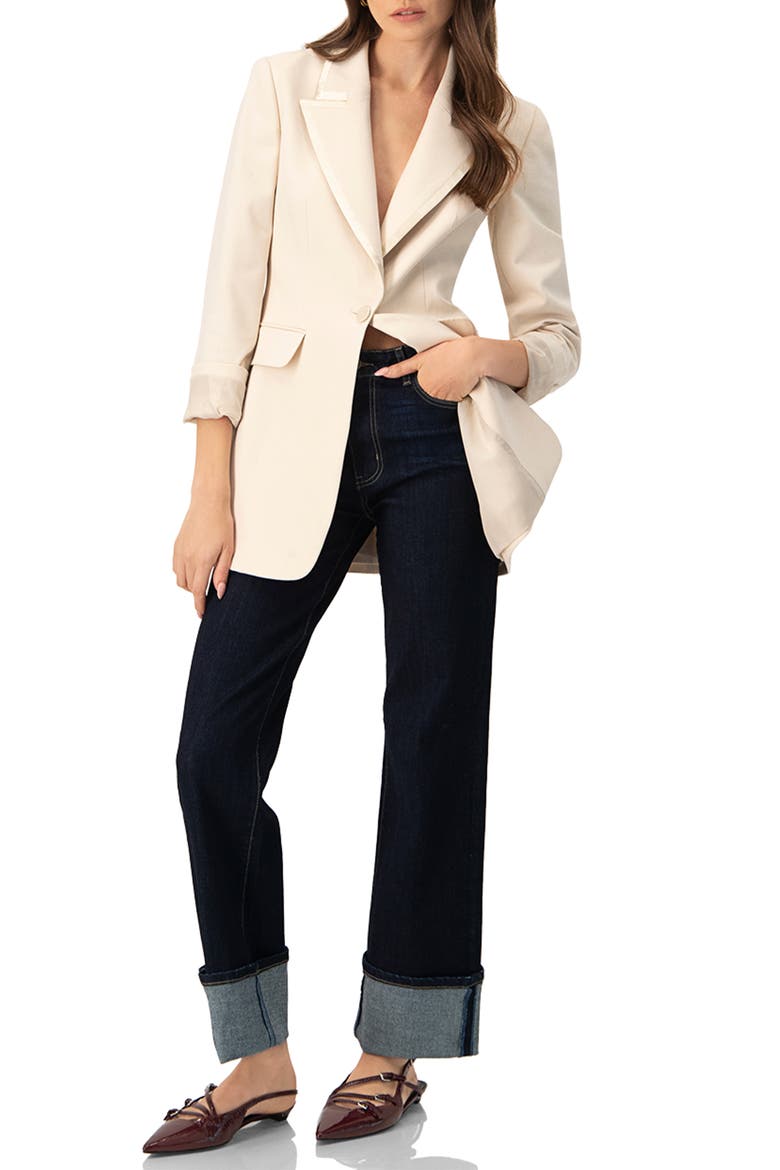 Tailored Blazer With Satin Lapel, Alternate, color, Natural