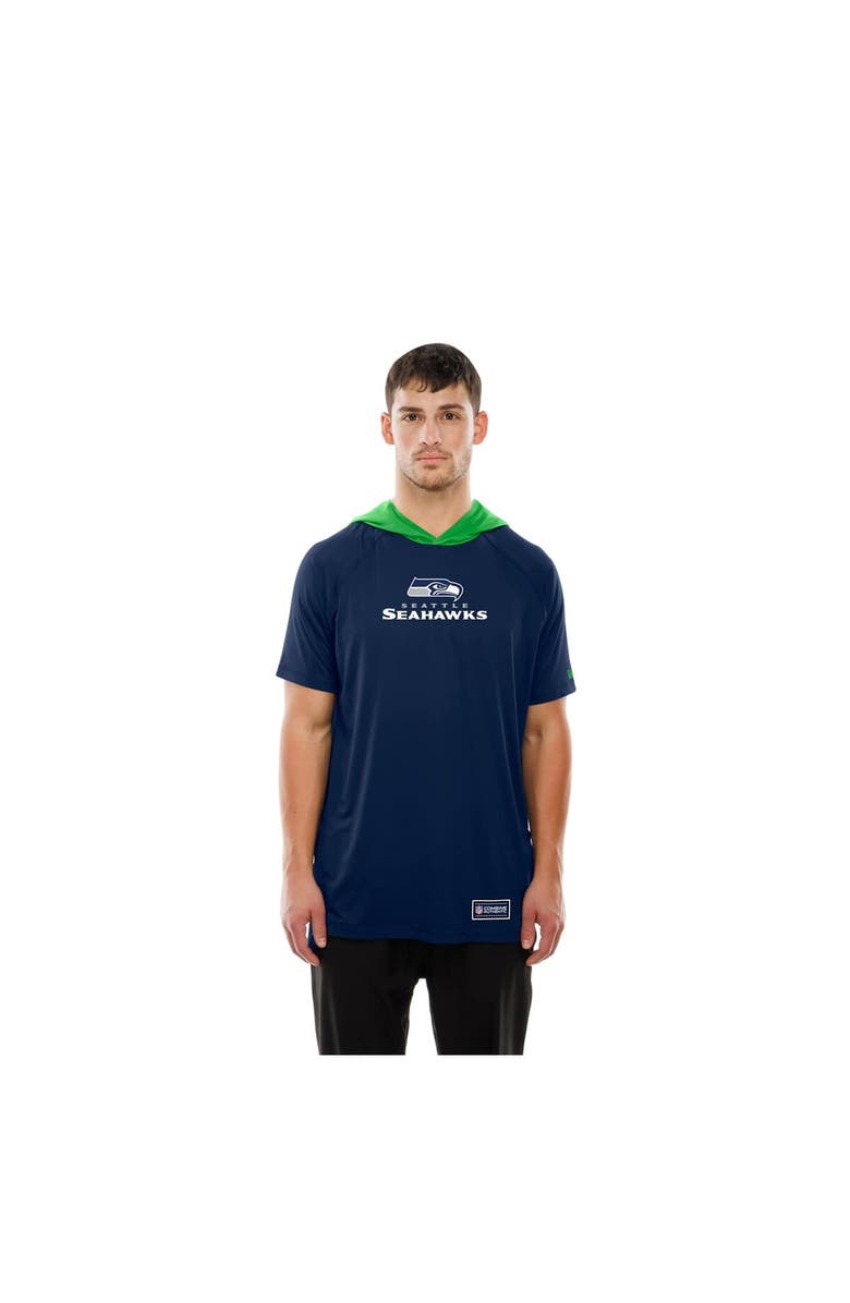 New Era Men's New Era  College Navy Seattle Seahawks Combine Authentic Hooded Raglan Short-Sleeve T-Shirt, Alternate, color, College Navy